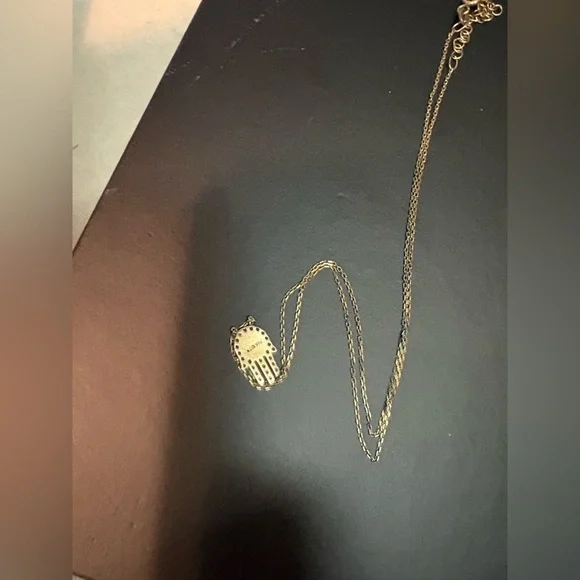 Gold Necklace with Blue Hamsa Pendant - Picture 4 of 5